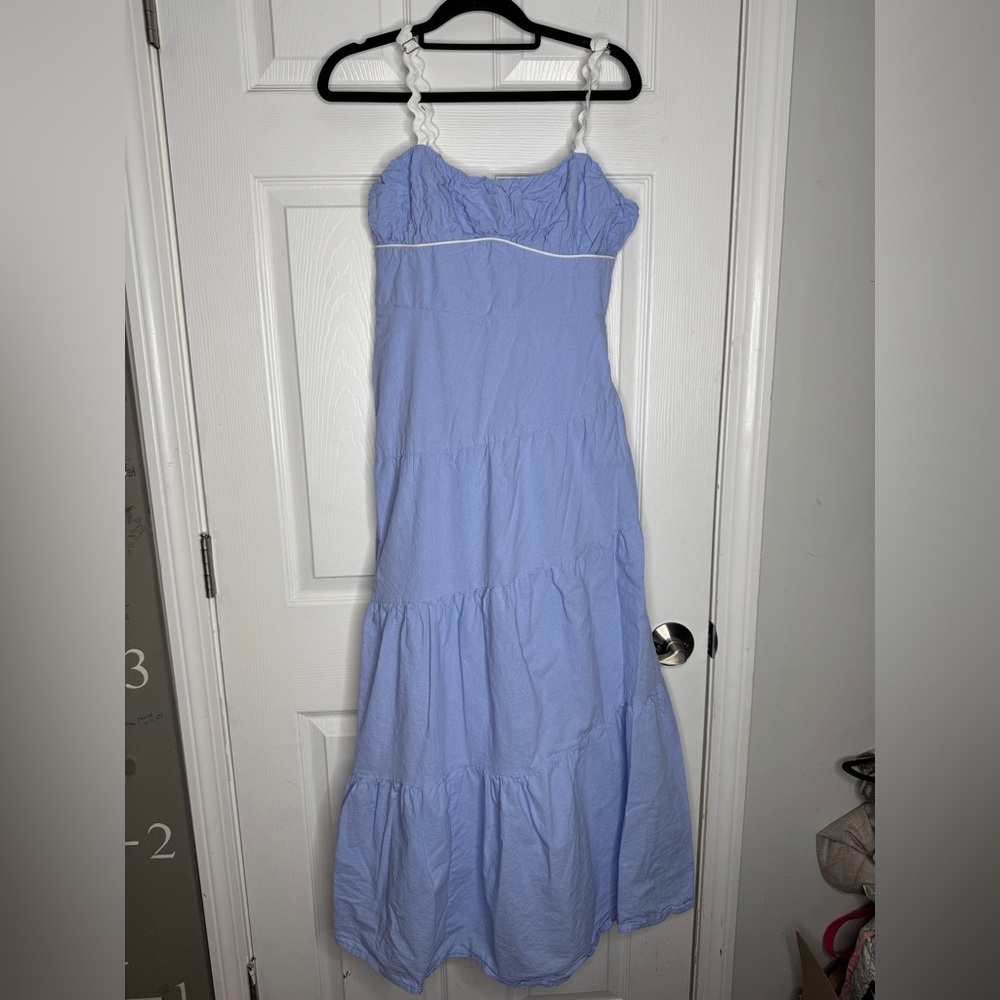 BILLY J Baby Blue Tiered Maxi Dress Size 14 Lined Summer‎ Sundress